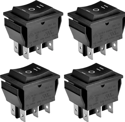 Produktbild von Kippschalter Ein-Aus-Ein, 4 Endpunkte, 16 A 250 VAC, Schwarz, 4 Stück
