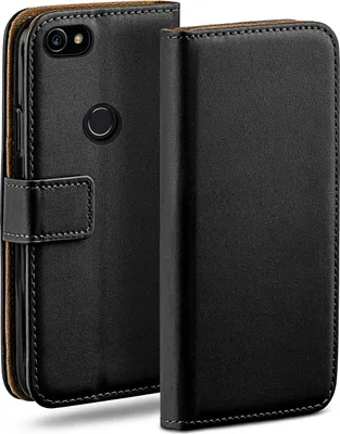 A black flip-style phone case for a Google Pixel 2 XL is shown.