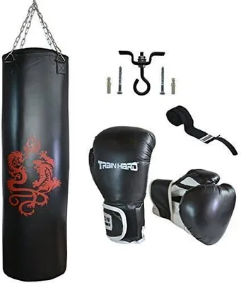 Productafbeelding van Silecomplaza TrainHard Set: Bokszak (130 cm lang) + Bokshandschoenen (14 oz) + Bandages + Dekhouder