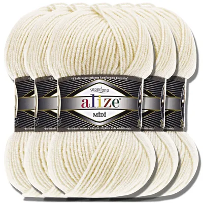 Produktbild von Alize 5x 100g Superlana Midi Wolle, Uni, Häkeln, Stricken (Ivory | 599)