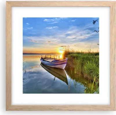 Produktbild von Gerahmtes Poster - Rahmen in heller Eiche - See Boot Wasser - 30x30 cm - Wand Bild - Wanddeko - Wandbilder - Kunstposter - Wandposter - Bilderrahmen - Bilder - Kunstdruck - Wandbild - P2NAC30x30-3950