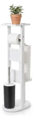 Produktbild von Relaxdays WC Garnitur, HxBxT: 80 x 30 x 18 cm, stehender Klopapierhalter, Klobürste, Ersatzrollenhalter, Ablage, weiß