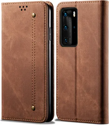 Produktbild von Huawei P40 Pro Hülle, LaimTop Denim Leder Brieftasche Magnetverschluss Flip Bookstyle Schutzhülle mit Standfunktion für Huawei P40 Pro Huawei P40 Pro Braun