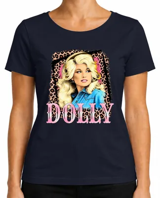 Imagen del producto de Camiseta para mujer con estampado de Dolly Parton, leyenda de la música country, cantante del oeste, diseño de vaquera. Color: azul marino. Talla: S