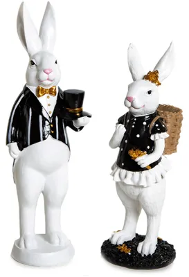 Produktbild von Elegantes Hasen Paar 30 cm Osterhasen schwarz weiß Gold