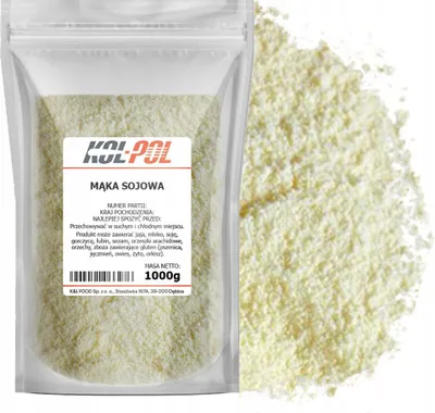 Zdjęcie produktu dla MĄKA SOJOWA 1kg Odtłuszczona soja bez GMO naturalna wysoka jakość Kol-Pol