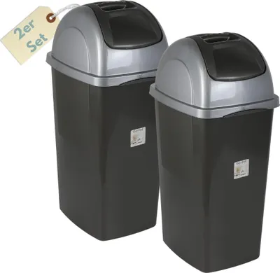 Produktbild von 2er Set Mülleimer mit Schwingdeckel je 33L – ideal als Mülleimer Küche, Schwingeimer oder Mülltrenner. Praktischer Abfalleimer mit Deckel für saubere Küchenabfälle.