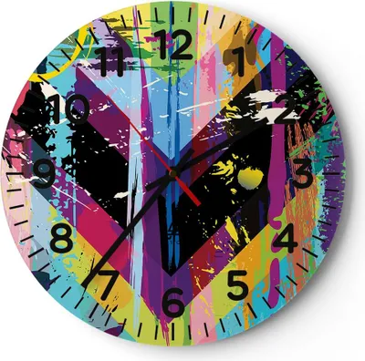 Produktbild von Wanduhr - Rund - Glasuhr - Abstraktion modern - 30x30cm - Schleichendes Uhrwerk - Lautlos - zum Aufhängen bereit - Dekoration Modern - Wanddekoration aus Glas - C4AR30x30-3604