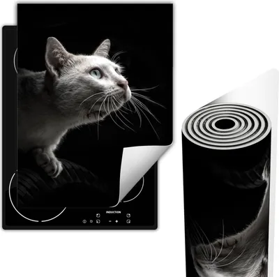 Produktbild von Herdabdeckplatten Glaskeramikkochfeld-Abdeckung 40x52 cm Anti Rutsch Matte Aufrollbar, Schwarz Katze