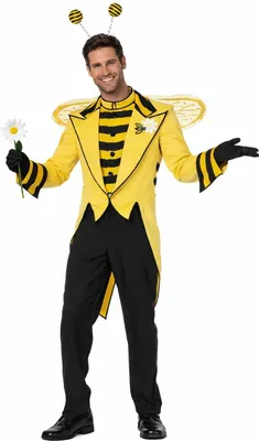 Produktbild von Herren Kostüm Bienenkönig Gelb/Schwarz mit Fühler-Haarreif Frack Jacke Biene Bienen-Kostüm, Größe:54
