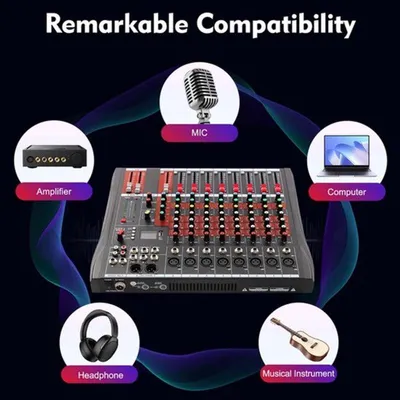 Immagine prodotto di Mixer audio - 8 canali - Bluetooth e USB - Nero - Ideale per DJ e karaoke