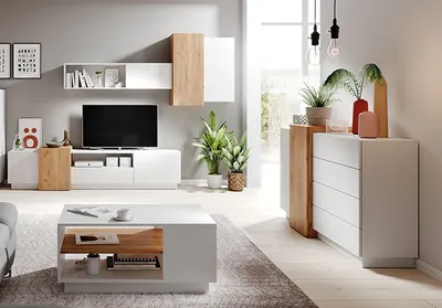 Productafbeelding van Woonkamer set "Triest", wandmeubel, 6-delig, wit, goud, craft eikenhout