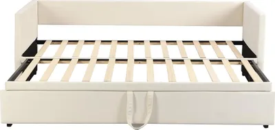 Produktbild von Polsterbett Ausziehbares Schlafsofa 90/180 * 200 cm mit Lattenrosten, Multifunktionsbett aus hautfreundlichem Samtstoff Beige