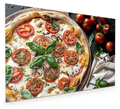 Produktbild von Küchenrückwand Spritzschutz Glas mit Motiv Pizza mit Tomaten 40 x 40 cm