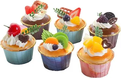 Obrázek produktu pro Umělé modely cupcaků – realistické dezerty ve tvaru cupcaků – rekvizity pro fotografování – modely dezertů pro domácí kuchaře