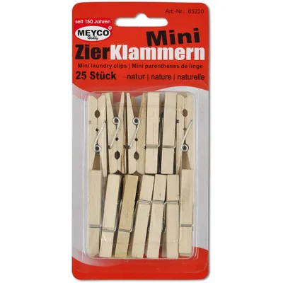 Produktbild von Meyco Hobby Mini Zier Klammern natur 25 Stück aus Holz Länge 45mm