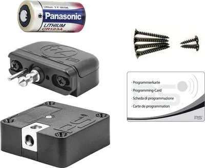 Produktbild von PS SOLO Elektronikschloss Set, RFID Schloss, Mifare Schloss 13,56 MHz mit Antenne, Zamak/Kunststoff, schwarz, 60 x 60 x 22 mm