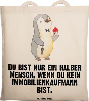 Produktbild von Mr. & Mrs. Panda Stoffbeutel Immobilienkaufmann Herz - Transparent - Geschenk, Lustig, Immobilienmakler, Ausbildung, Spruch, Tote Bag, Jutebeutel, Tasche, Schultasche