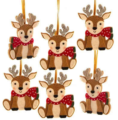 Produktbild von 6 kleine Rentier Weihnachtsanhänger aus Filz Christbaumschmuck bruchsicher