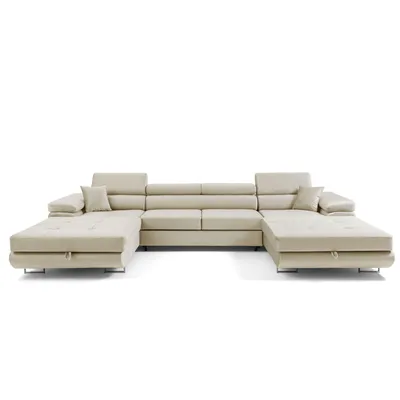 Produktbild von MUFFO Ecksofa U-Form ALONZO U mit Schlaffunktion 130x280 Velours Beige