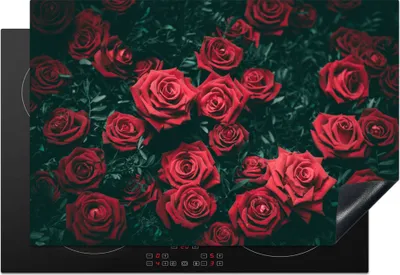 Produktbild von KitchenYeah© Herdabdeckplatte Rosen - Blumen - Rot , 76x51cm, Küche Deko, Glaskeramikkochfeld Herdabdeckung, Abdeckplatte fùr Kochfeld
