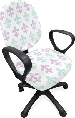 Produktbild von ABAKUHAUS Fleur De Lis Bürostuhl Schonbezug, Grunge Pastellblick, dekorative Schutzhülle aus Stretchgewebe, Mint Green Lila Weiß