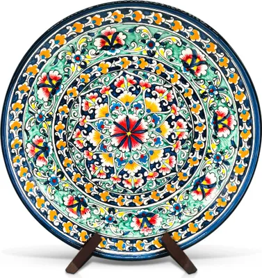 Produktbild von Lagan - KaraKalam R1, Rischtan Keramik, Ø 37 cm Glasur Teller Handarbeit Oriental Usbekische