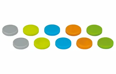 Zdjęcie produktu dla MAUL Magnes okrągły 10 sztuk 0,8 kg silikonowy neodymowy magnetyczny Ø 1,9 x 0,4 cm żółty szary pomarańczowy jasnozielony jasnoniebieski