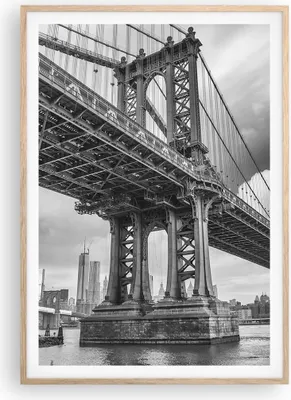 Produktbild von Gerahmtes Poster - Rahmen in heller Eiche - Manhattan Brücke Schwarzweiß - 70x100 cm - Wand Bild - Wanddeko - Wandbilder - Wandposter - Bilderrahmen - Bilder - Kunstdruck - Wandbild - P2NPA70x100-4156