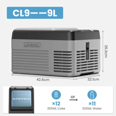 Productafbeelding van Autokoelkast/vrieskast - CL9 Mini-koelkast - 9 liter Compressor koel- en vriesapparaat - 12/24V DC, 100–240V AC - -20 tot 20℃ - Draagbaar, geschikt voor auto, camping en reizen