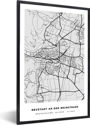 Produktbild von MuchoWow® Gerahmtes Poster Karte - Deutschland - Neustadt An Der Weinstraẞe - Karte - Stadtplan 20x30 cm - Poster mit Schwarzem Bilderrahmen Wandposter Rahmen Foto Bilder - Drucken - Bilder Poster im Rahmen