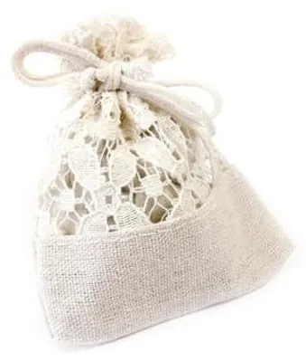 Produktbild von 5 Beutel aus Leinen und Spitze 8x10 cm für Gastgeschenke - Einheitsgröße