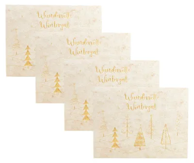 Produktbild von 4er Set Platzsets 45x30cm Weihnachten Beige Gold Tannen Wald Tischdeko Tischset