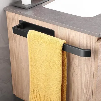 Zdjęcie produktu dla Samoprzylepny wieszak na ręczniki, czarny, metalowy, 38 cm
