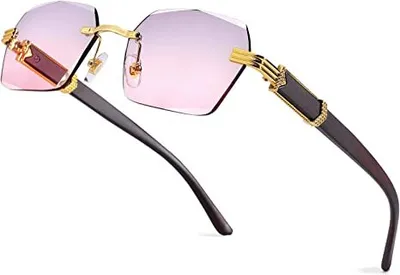 Produktbild von OD Rahmenlose, randlose, rechteckige Sonnenbrille für Damen und Herren, stilvolle Brille mit quadratischem Schirm (B)