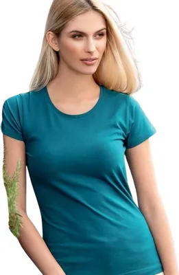 Produktbild von Tailliertes Damen-T-Shirt mit tiefem Ausschnitt, 100% Baumwolle, unbedruckt, einfarbig, 150g/m2, Farbe petrol blue, Größe M
