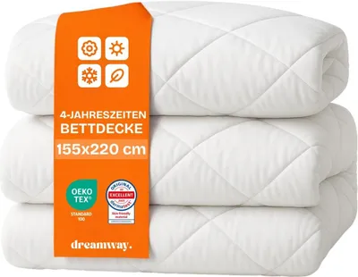 Produktbild von DREAMWAY Bettdecke 155x220 4 Jahreszeiten 2 teilig inklusive Ganzjahresdecke 155x220cm 300gsm + Sommerdecke 155 x 220 150gsm - zusammengeknöpften