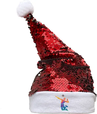Produktbild von Huuraa Weihnachtsmütze Volleyballer bunte Silhouette Geschenk Pailletten Rot/Weiß Filz Volleyballer Geschenkidee
