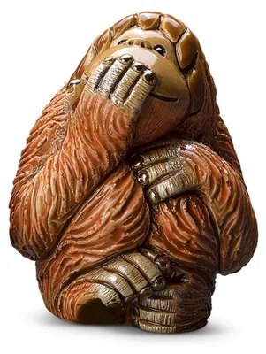Orang-Utan Keramikfigur, handbemalt, Goldakzente