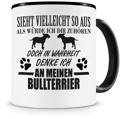 Productafbeelding van Koffiemok met afbeelding van een bullterrier - Geschikt voor koffie en thee - Zwart - 300 ml