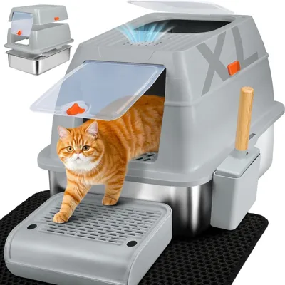 Produktbild von Katzentoilette Katzenklo Geschlossen - Edelstahl - 60 x 40 x 39,5 cm - Grau - Für große Katzen