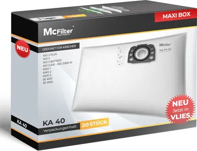 Produktbild von McFilter | 20 Staubsaugerbeutel geeignet für Kärcher KFI 357, WD 2 Plus, WD 3 Serie, KWD 1-3, SE 4001, SE 4002 | passend wie 2.863-314.0