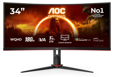 Produktbild von AOC G2 CU34G2XP, 86,4 cm (34"), 3440 x 1440 Pixel, UltraWide Quad HD, LED, 5 ms, Schwarz, Rot