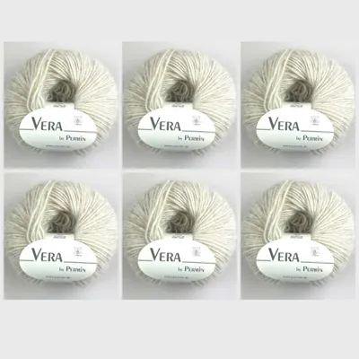 Zdjęcie produktu dla 6 motków Vera by Permin – przędza całoroczna z włókien Chainette, alpaki baby i bawełny (125 m/50 g) (17 w kolorze kremowym)