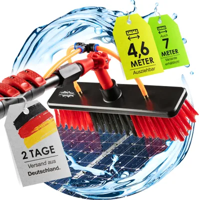 Produktbild von Waschbürste mit Teleskopstiel 4,6 Meter aus Aluminium - einfach ausziehbar und stabil - Fensterreinigung PV Anlage Wintergarten Terrassendach Solarpanel Wasserbesen für Photovoltaik Dachreiniger
