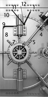 Produktbild von Wallario Design Wanduhr bedruckt, Größe 30 x 60 cm, Motiv: Tresortür mit Öffnungsmechanismus
