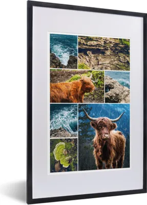 Produktbild von MuchoWow® Gerahmtes Poster Schottischer Highlander - Collage - Tiere 40x60 cm - Poster mit Schwarzem Bilderrahmen Wandposter Rahmen Foto Bilder - Poster in Rahmen