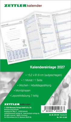 Produktbild von Kalenderersatzeinlage TP 1M/1S Leporello 2027