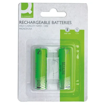 Produktbild von Q-CONNECT KF15165 Akku-Batterien Rechargeable - Mignon/AA/HR6, 1,2 V, 2 Stück