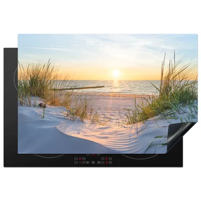 Produktbild von KitchenYeah© Herdabdeckplatte Strand - Sonne - Düne - Gras - Sand - Horizont , 78x52cm, Küche Deko, Glaskeramikkochfeld Herdabdeckung, Abdeckplatte fùr Kochfeld